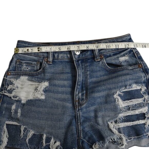 American Eagle Mom Short Distressed Stretch High Rise Blue Size 0 - Picture 9 of 11